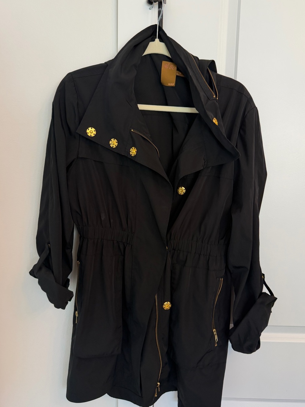 Ali Ro Black Utility Anorak Jacket Gold Hardware Size 10